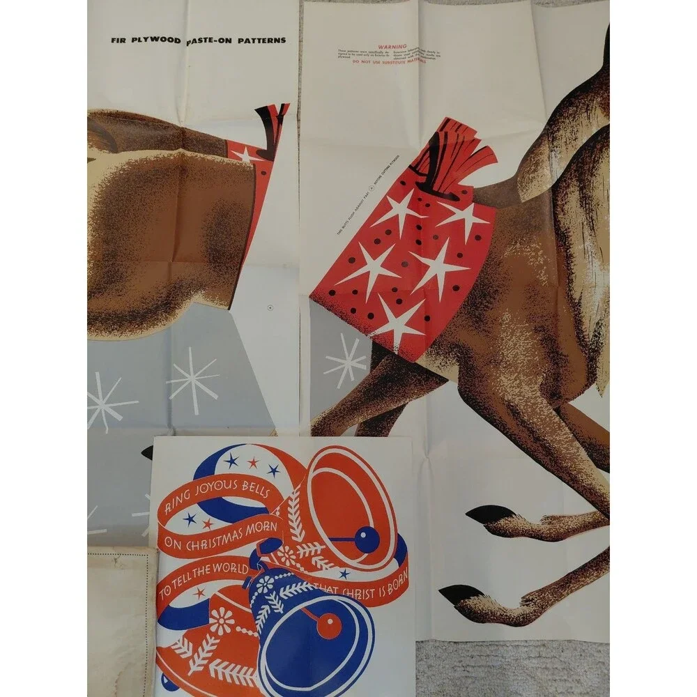 Vintage 1957 Douglas Fir Plywood Association Reindeer Team & Bells Pattern Kit